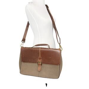 Boconi Messenger Lap Top‎ Bag Flap Front Canvas and Leather Brass Hardware